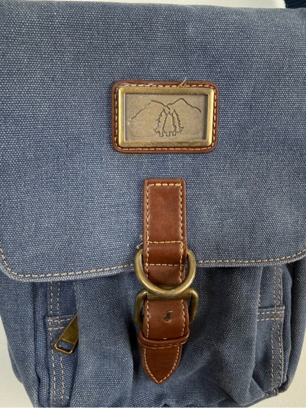 Prairie Schooner Triple Tree Blue Canvas Crossbody Messenger Bag Leather Trim - Picture 3 of 9
